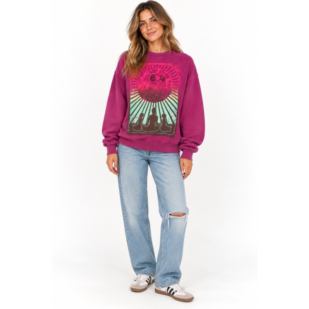 Le Lis Collection Sweatshirt M Magenta Graphic Eco Concert Festival Yoga Boho